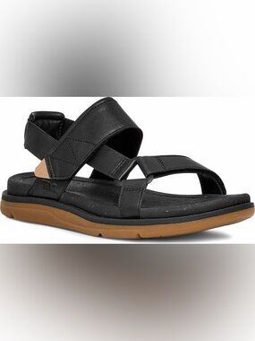 Teva Women's Madera Slingback Sandal Black Leather Strappy with Tan Outsole